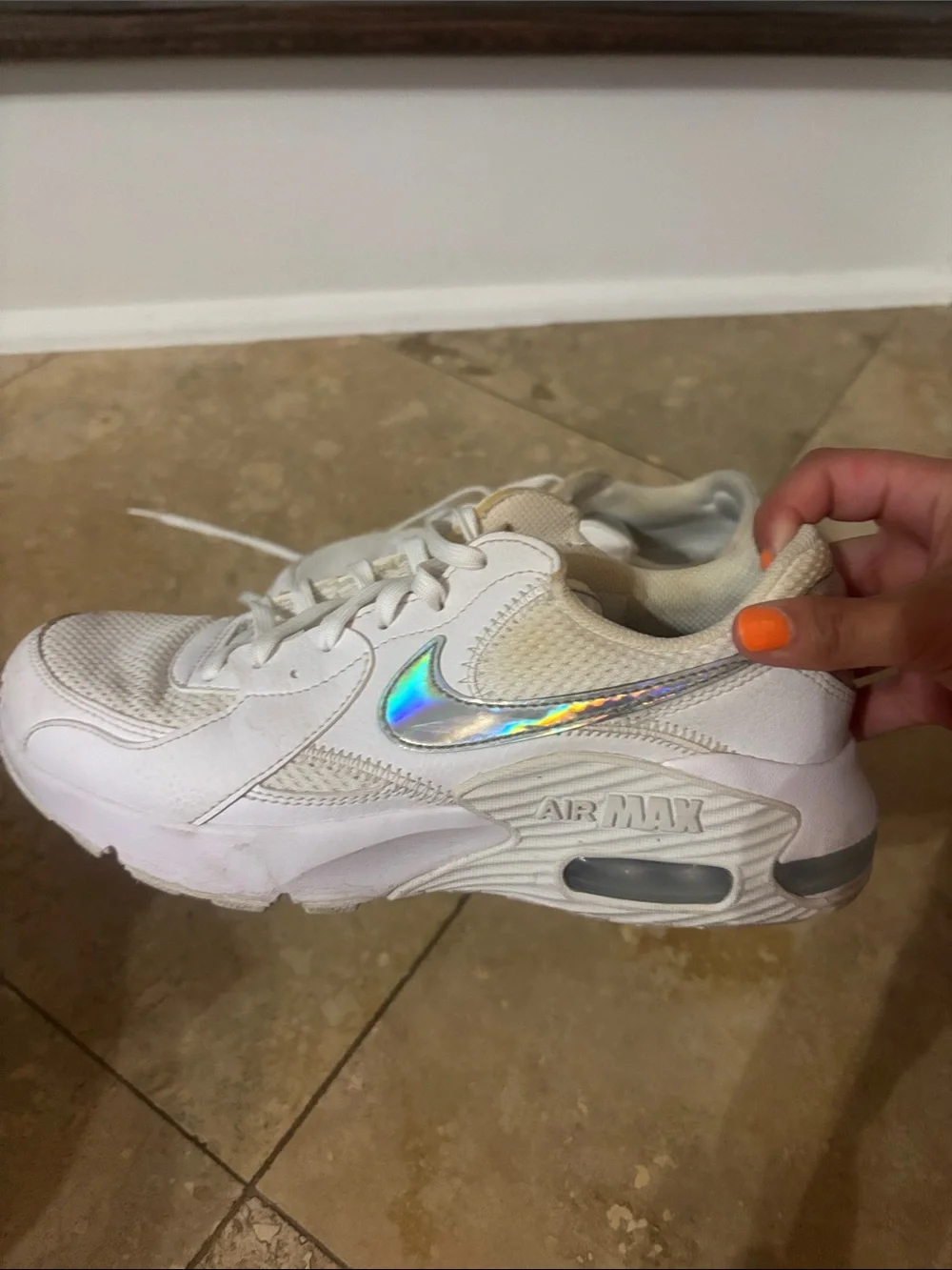 Nike Kids White Sneakers with Holographic Swoosh